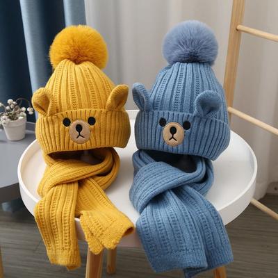 Autumn and Winter Warm Cotton Medium and Older Children's Scarf Set Boys and Girls Inner Wool Hat Baby Two-piece Hat Set