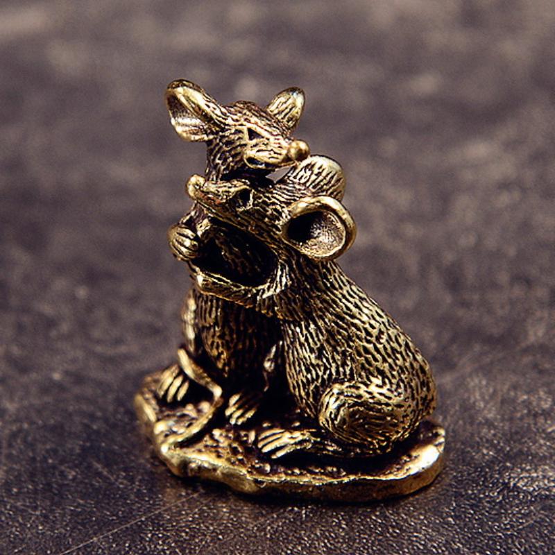 1Pcs Rat Small Statue Miniatures Desktop Ornament Antique Copper Love Mouse Figurines Living Room Home Decor Crafts Accessories