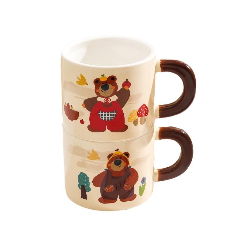 Fufu Cartoon Mug Cute Bear with Cover Couple Home Water Cup Ceramic Office Gift Box