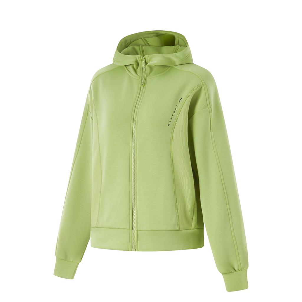 Li Ning Comfortable Versatile Cardigan Hoodie Women Hoodies Fresh-Moss-Green AWDV066-7