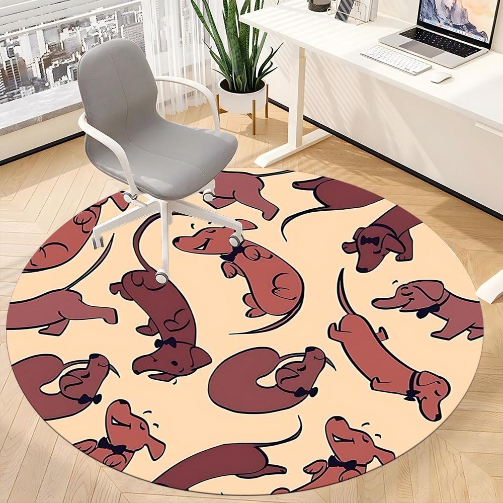 1pc Dachshund Pattern Office Round Area Rug, Under Office Chairs Bedroom Living Room Home Decor, Room Deco