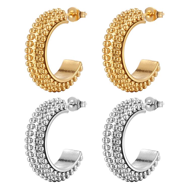 Stainless Steel Fashion Personality C-Shaped Minimal Earrings Titanium Steel 18k Gold Earrings Ear Needles Women
