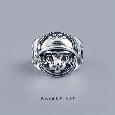 Taigu Katzenfamilie Retro Silberne Brille Samurai Pirat Astronaut Katze Ring für Männer und Frauen