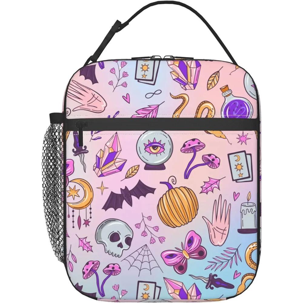 

Ланч-бокс для девочек, черная бабочка, лунная моль, таро, изолированная сумка, многоразовый герметичный контейнер для еды с боковым карманом для работы 26x21x11CM