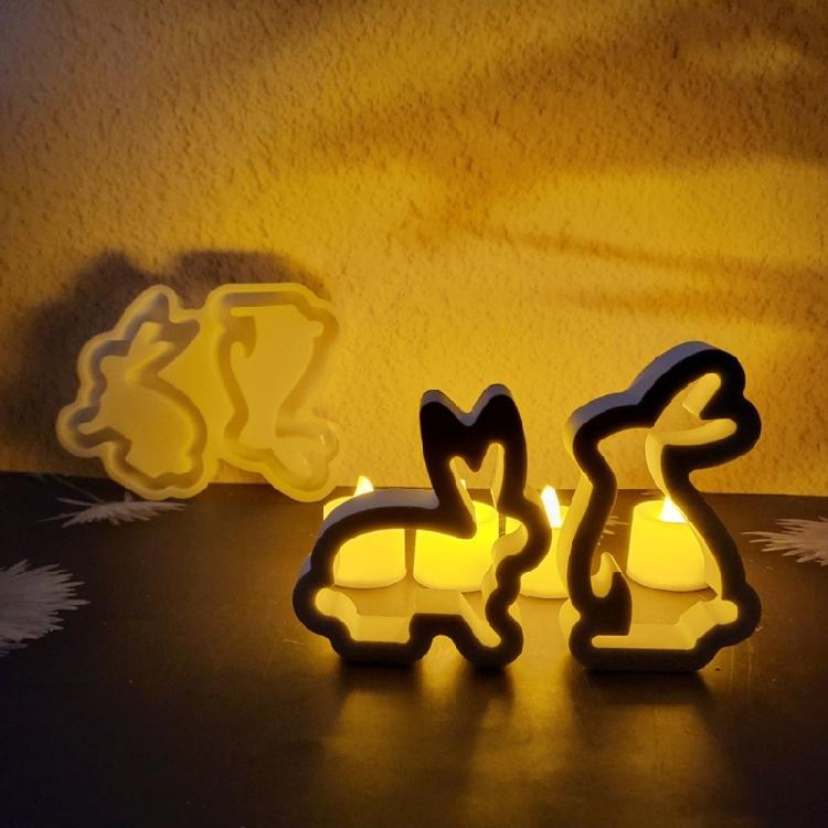 2 Cavities Easter Rabbit Silicone Candle Molds Easy Demold Heat Resistant Silicone Mould for Epoxy Resin Candle Soap