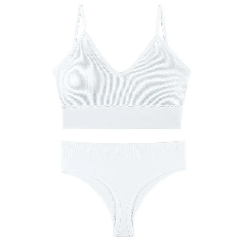 2Pcs Underwear Set Bra Set Women Panties Sexy G-String Seamless Bralette Female Wire Free Bra Sexy Panty Set Lingerie Soft Tank Crop Top Sleeping Bra