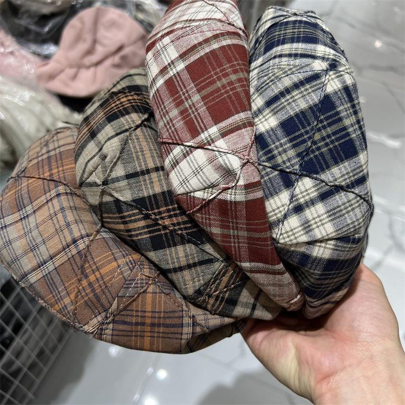 New plaid color matching beret women's spring and summer fashion versatile literary and artistic face small pumpkin tide retro painter hat