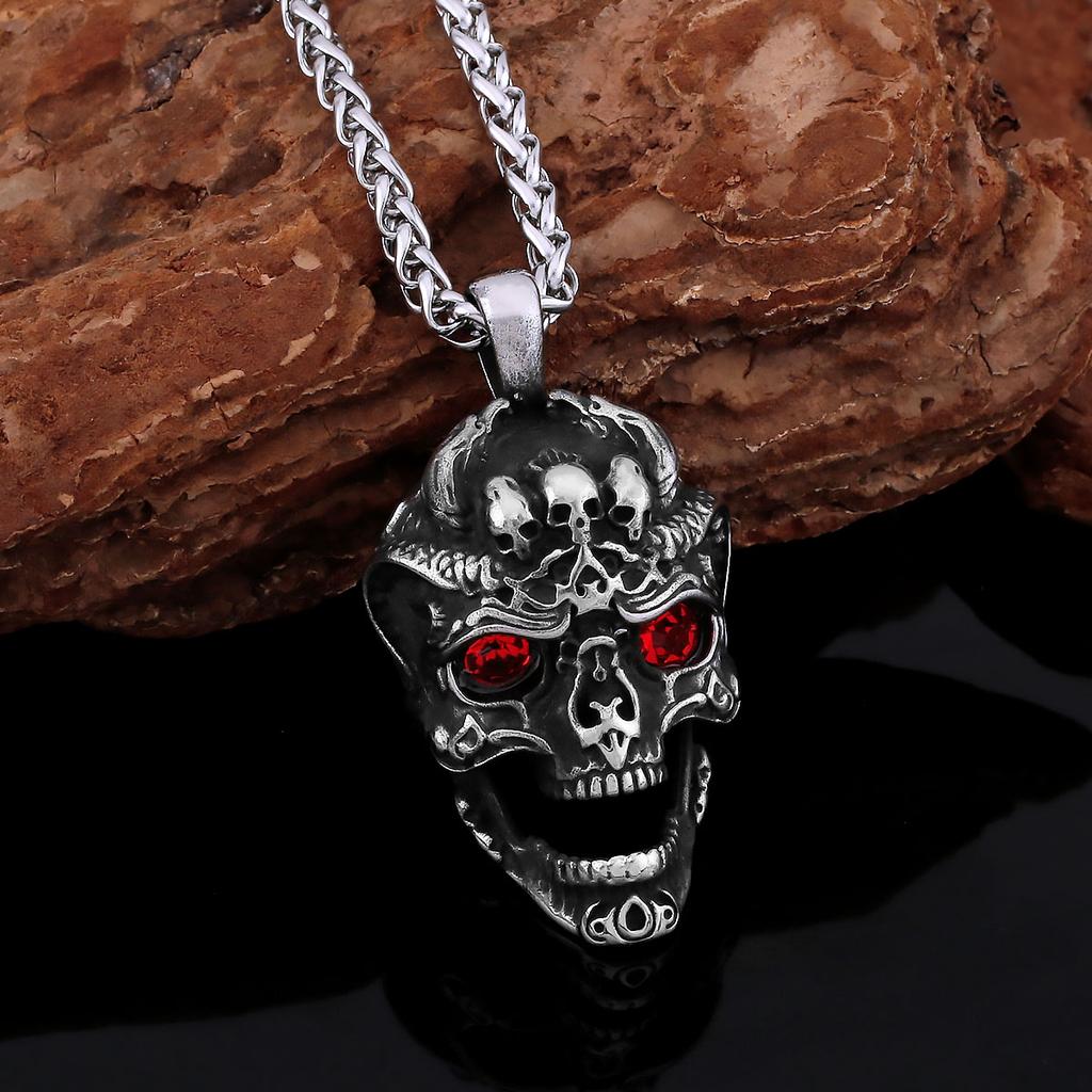 Creativo Collar de Acero Inoxidable 316L Calavera Fantasma Vintage Vikingo para Hombre Moda Neo-Gótica Rock Fiesta Colgante Amuleto Joyería