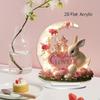2D Acrylic Tabletop Decoration Bunny Valentines Day Ornament Table Centerpiece Moon and Love Rose