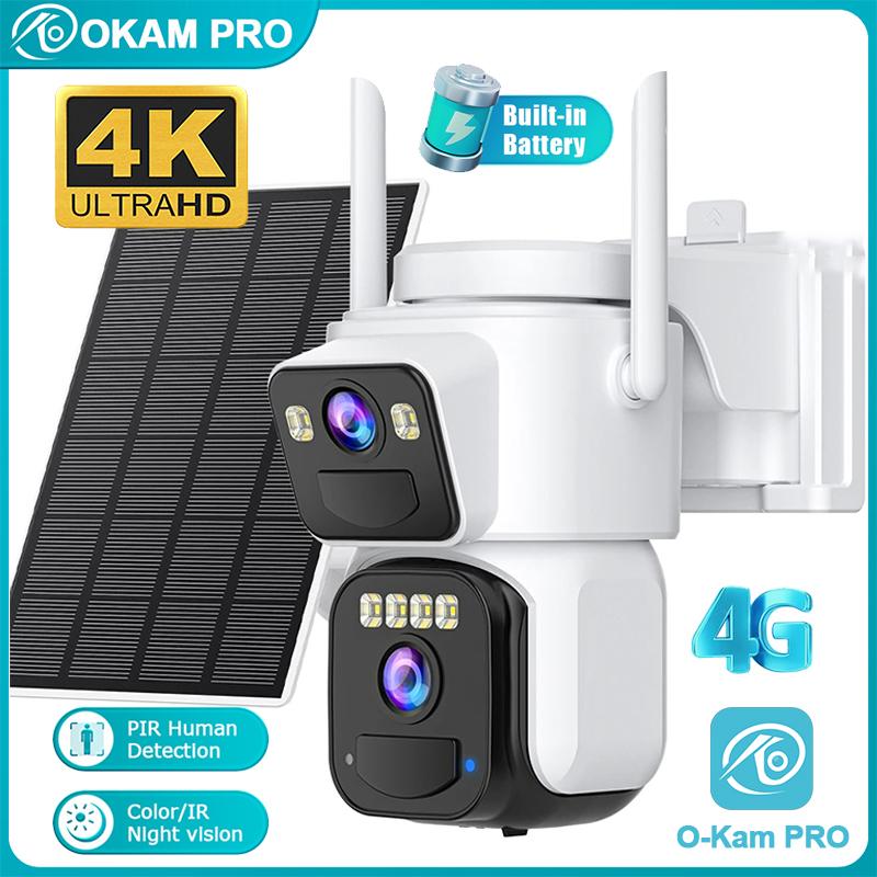 

OKAM PRO Solar Camera Dual Lens HD 4K WiFi Camera PIR Mobile Tracking Color Night Vision 4G Outdoor Camera IP66 Waterproof CCTV WIFI Camera