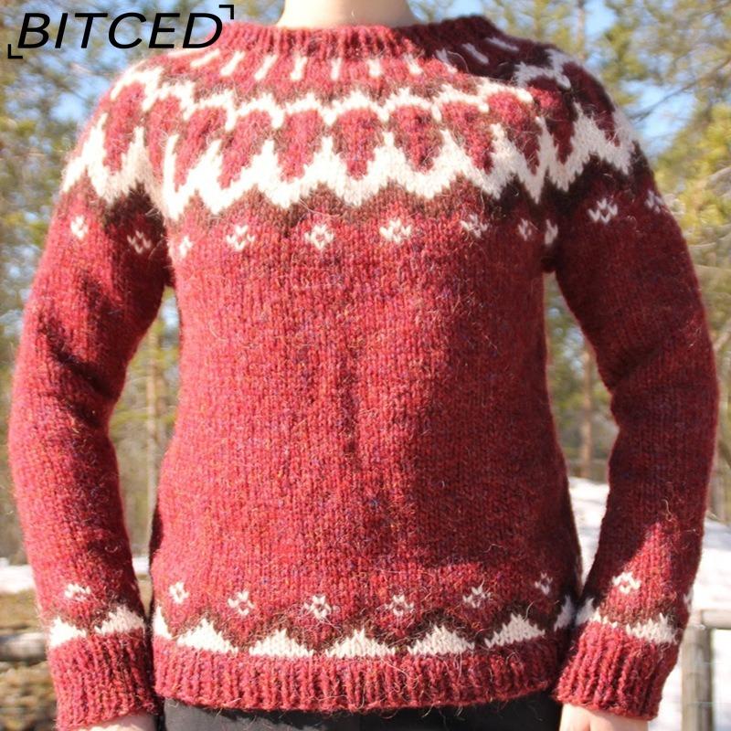 BITCED Women's Sweater - O-Neck Color-Blocked Oversized Fashion Pullover Knit