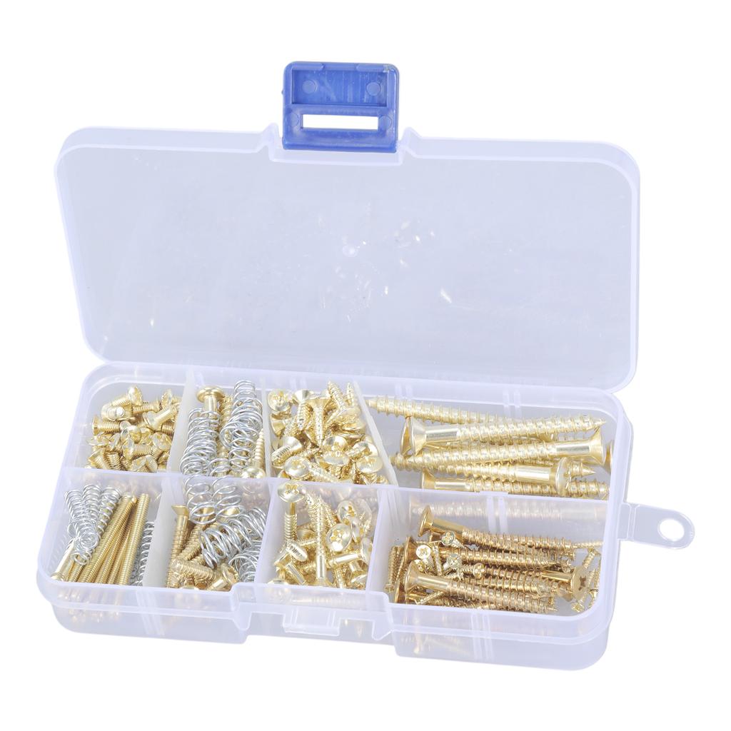 Guitar Screws Assortment Box Kits for Electric Guitar Tuner, Switch, Neck Plate, with Springs, 9 Types, Total 173 Pieces