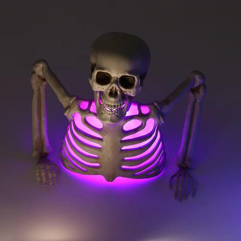 Colorful Halloween Skull Lamp Horror Props Tricky Horror Toys Luminous Skull Decoration Half-skeleton Man with Light