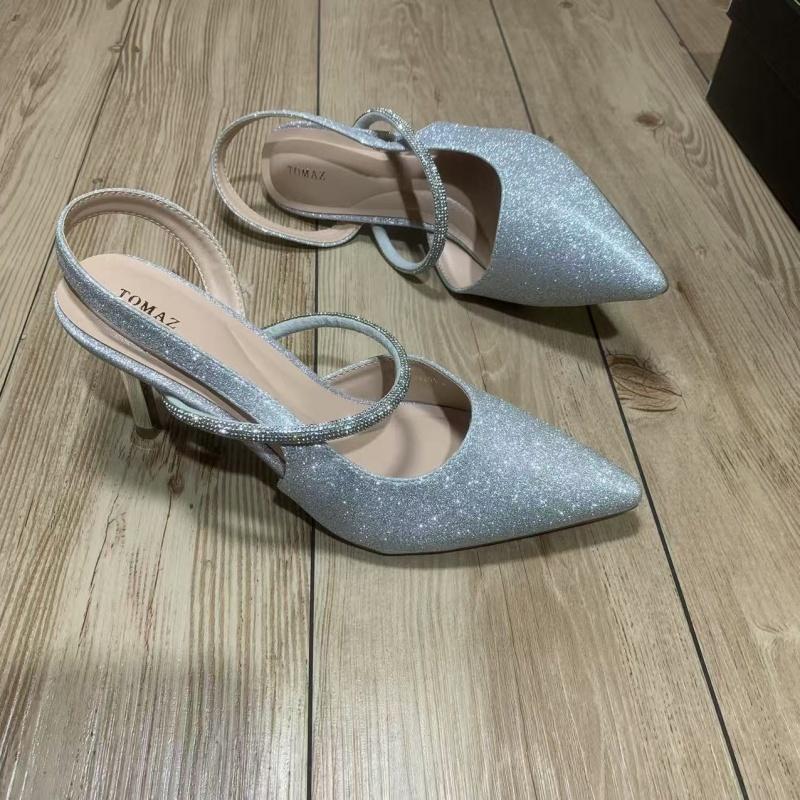 Mote Høye Hæler Sandal for Kvinner Vårsko Høyhælet Mote Lukket Stiletto Jenter Spiss Strass 2025 Krystall Skandaler Tå