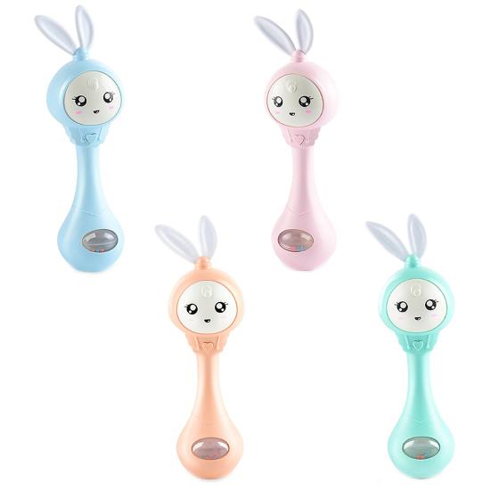 Shaking Toy Bite-resistant Cartoon Rabbit Shape Portable Music Light Teether Toy for Baby