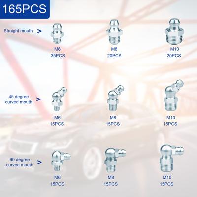 165/90 Stück SAE & Metrische Schmiernippel Sortiment NPT 1/4" 1/8" M6 M8 M10 Schmiernippel Set Gerade 45 90 Grad Schmierpresse F