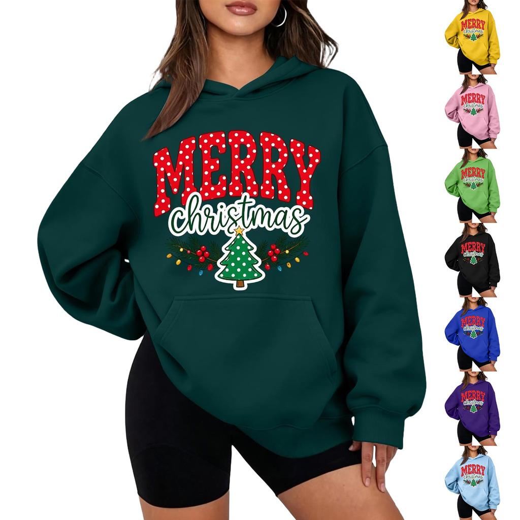 Women's Christmas Print Hooded Sweatshirt Casual Pullover for Holiday Winter Wear