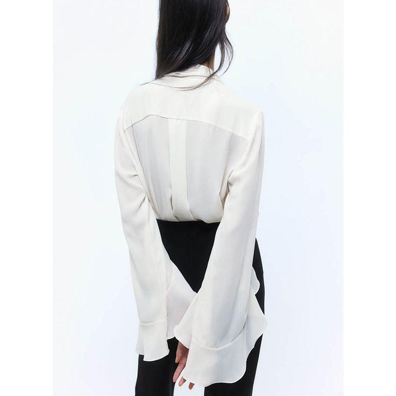 Summer New Women clothes French style Design Stand Collar Long sleeve Frill Neckline Lace-up Top 1264464