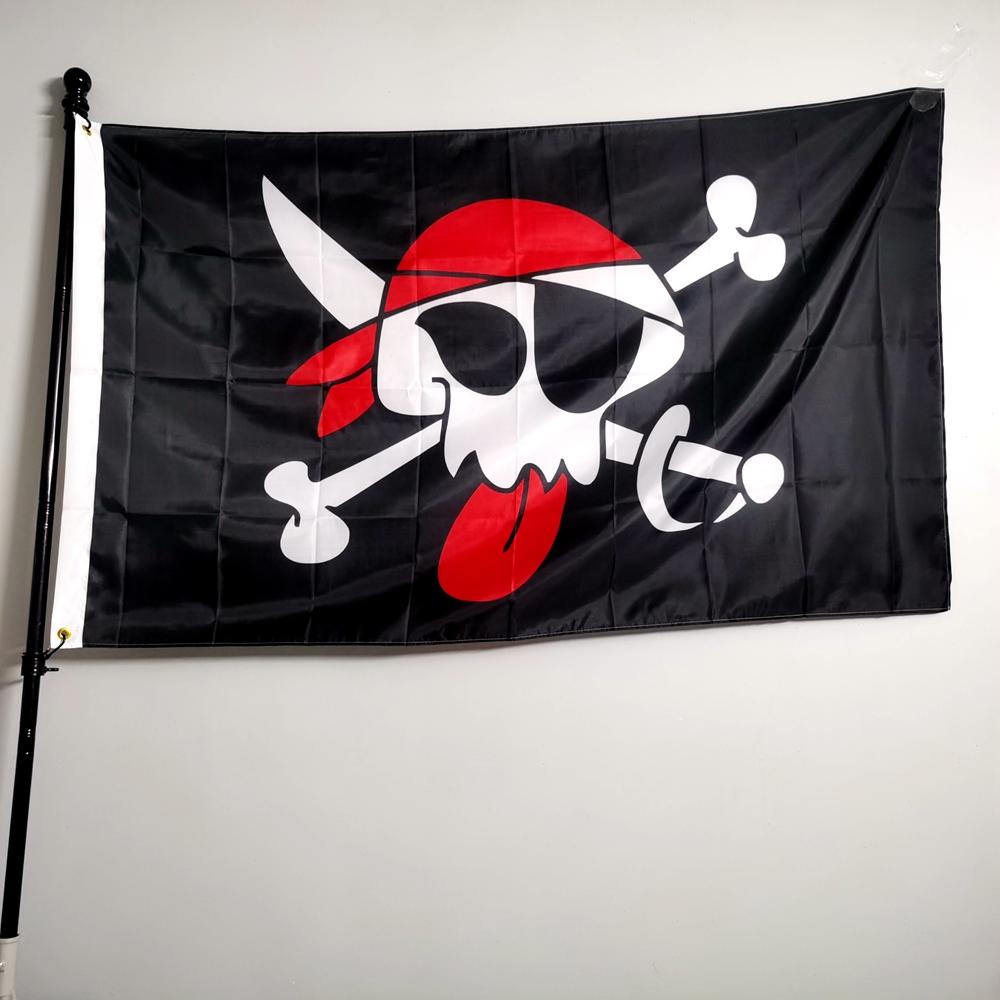Jolly Roger Pirate Flag 90x150cm Red Skull Crossbones Polyester Flag Nautical Decor for Boat Party Halloween Outdoor Home Decor