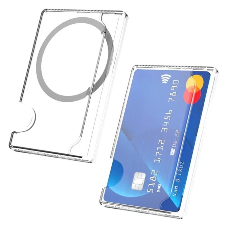 

Universal Transparent PC Magnetic Phone Card Holder Phone Back Cover Anti Drop Insert Card Hard Case Wallet Socket