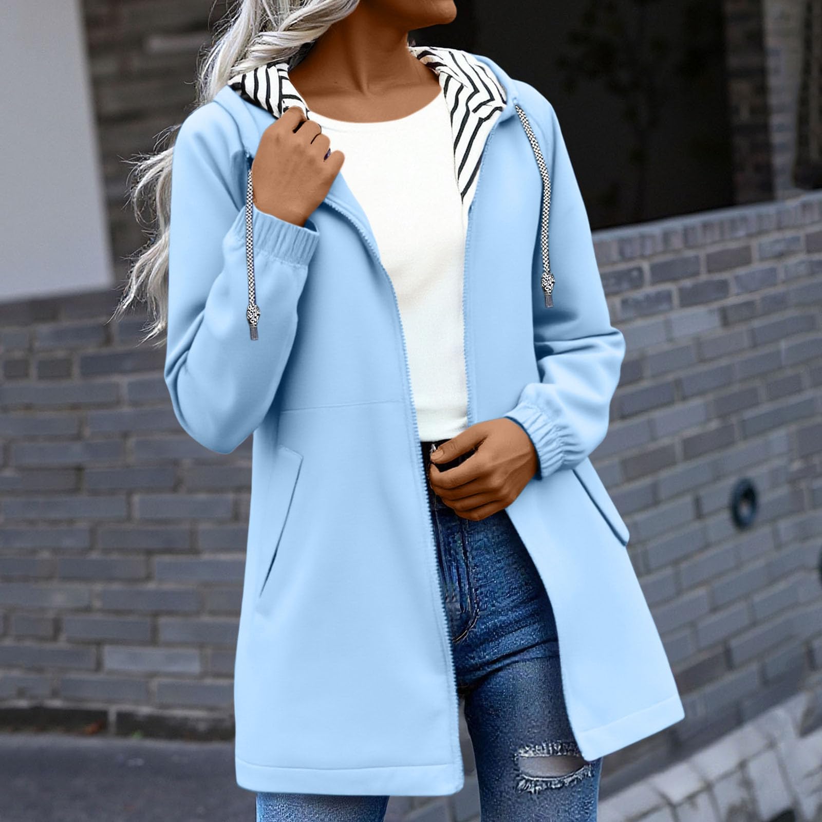 Leichte Kapuzenjacke für Damen, Langarm, für den Außenbereich, Wasserdicht, Windjacke für Laufen, Sport M black