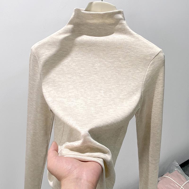 

Autumn/Winter Women s Half-High Collar Mousse Cashmere Long-Sleeve Brushed Base Shirt L
