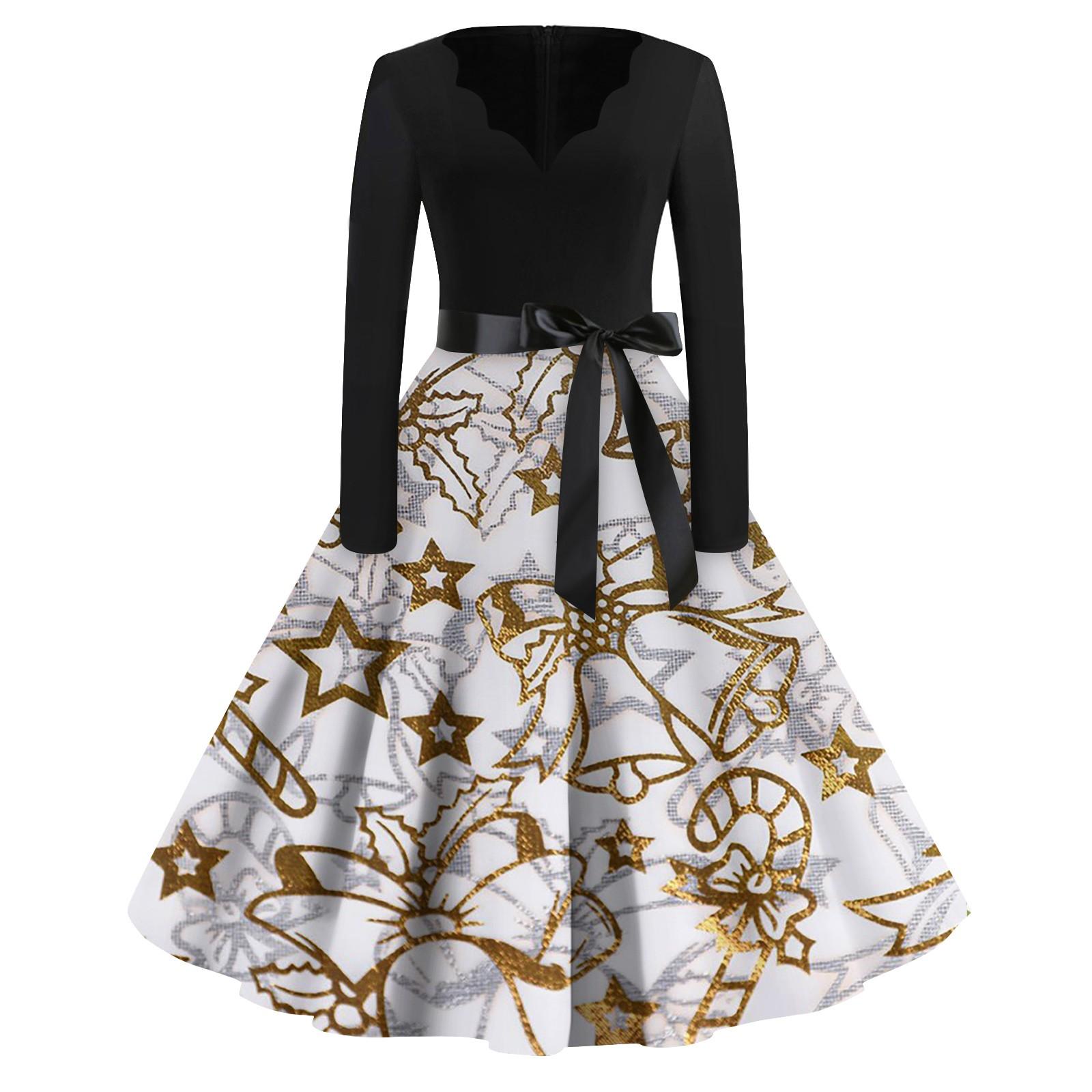 Женская мода винтаж с длинным рукавом и V-образным вырезом с рождественским принтом — фото 9