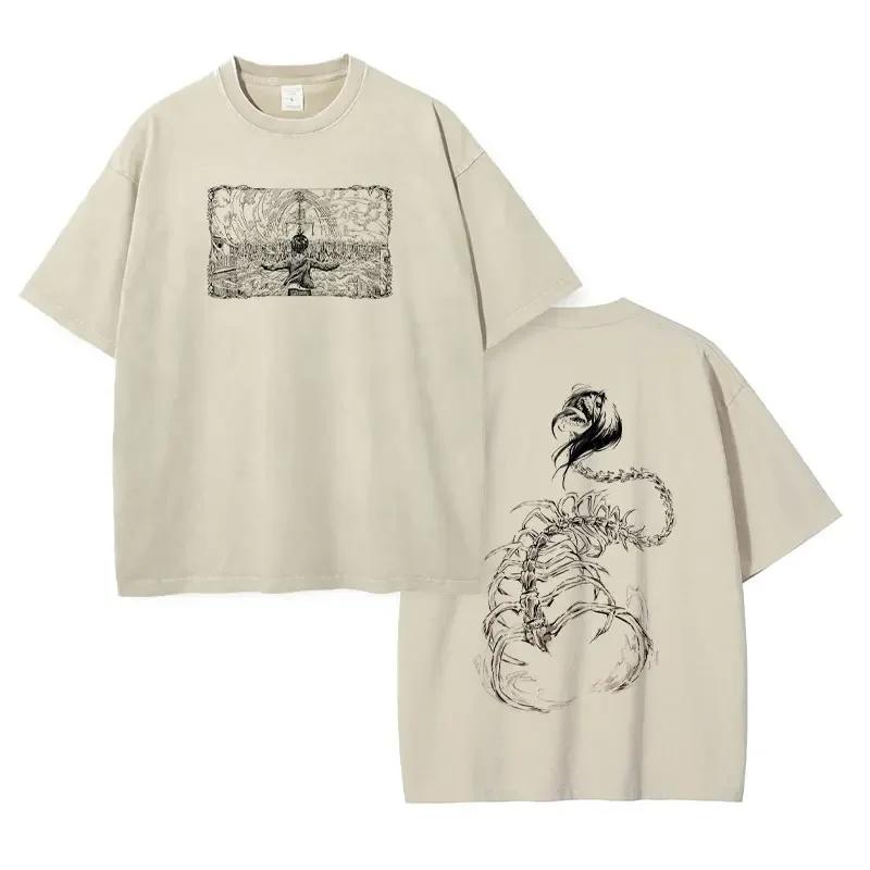 Anime Levi Ackerma T Shirts Oversized Vintage Washed AAttack on TTitan Tshirt Retro Streetwear TTitan AAttack Tshirt Cotton