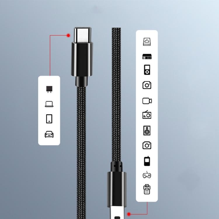 Multiple Length Type-C to Mini USB Charging Cable Cord Support Data Transmission