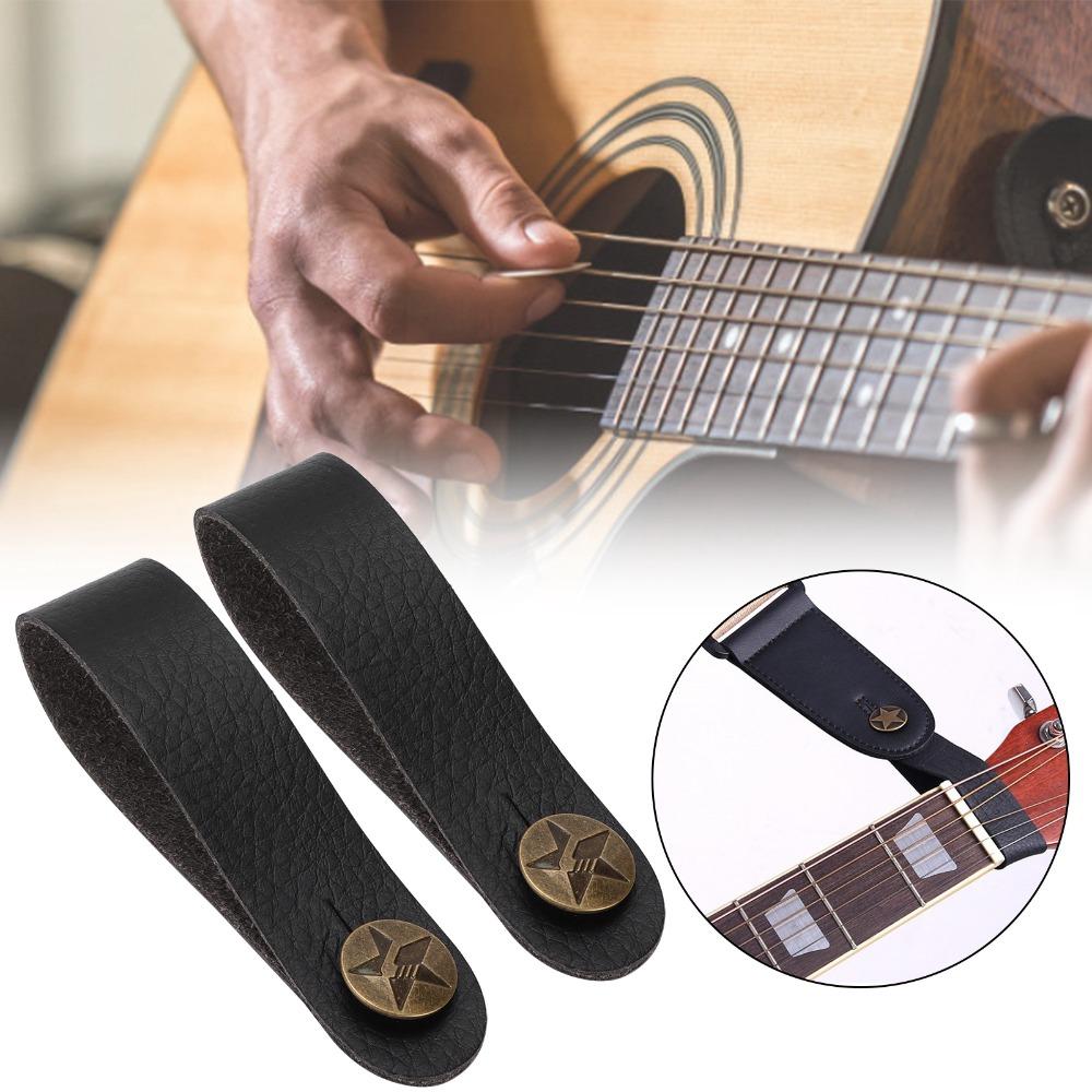 6PCS Leather Material Guitar Neck Strap Tie Black Guitar Strap Lock Headstock Strap Tie For Guitars