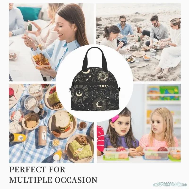 Moon Star Sun Zodiac Mystery Astrology Thermal Lunch Bag Portable Bento Tote Bag Insulated Food Container Cooler Pouch for Work