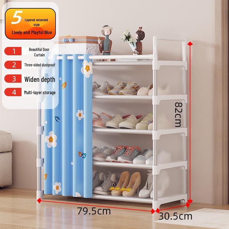 Dustproof Multi-layer Shoe Rack with Door Curtain for Entryways