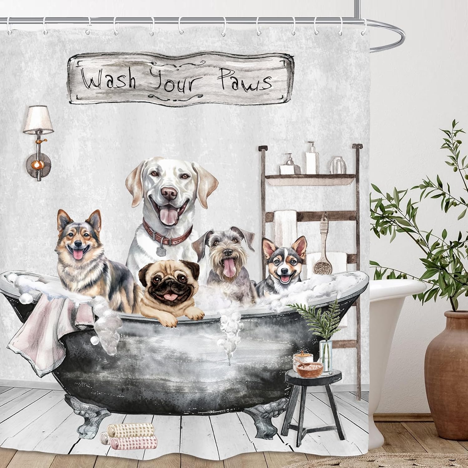 

Funny Dogs Cute Shower Curtain Bulldog Pet Hilarious Schnauzer Farmhouse Rustic Bathroom Set Accessories Decor With 12Pack Hooks W60H190(CM)-1 Pcs