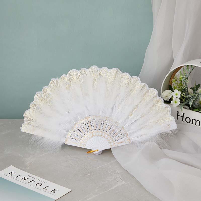 Retro Lace Fan Gorgeous European Style Lolita Feather Folding Fan Dark Gothic Court Dance Hand Fan Gift Wedding Party Decor