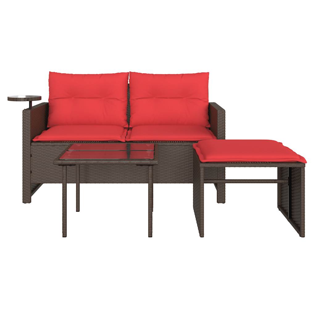 3 Piece Garden Sofa Set with Cushions Brown Poly Rattan