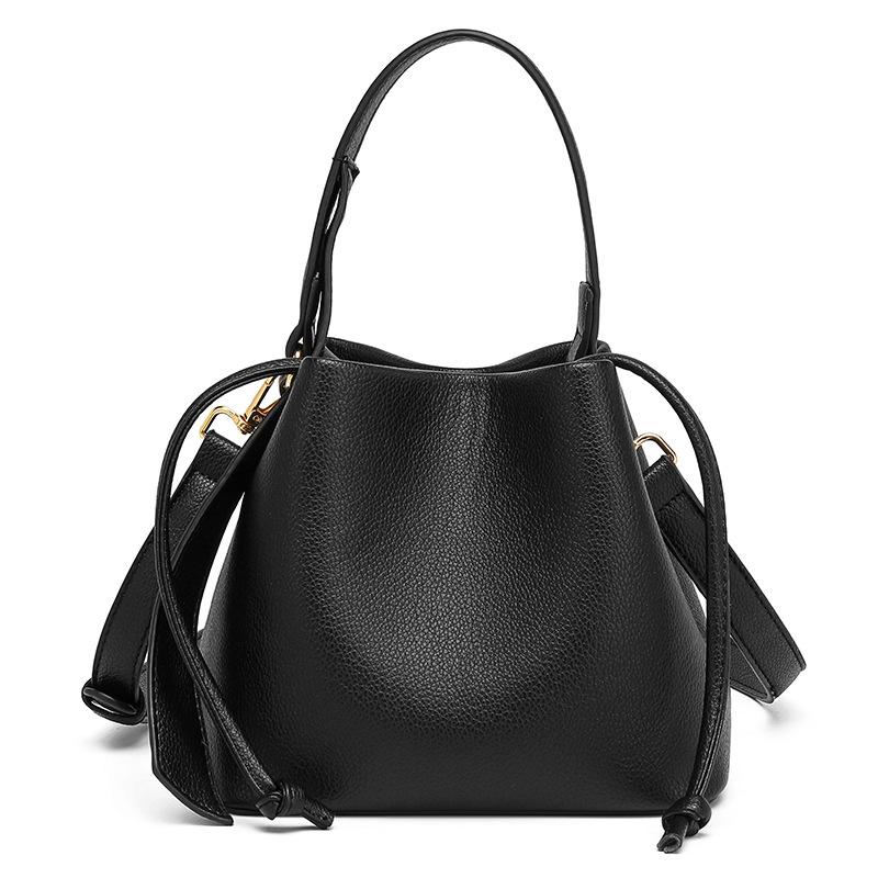 

Сумка-ведро из натуральной кожи, повседневная, на одно плечо, через плечо, элегантная женская сумочка чёрный