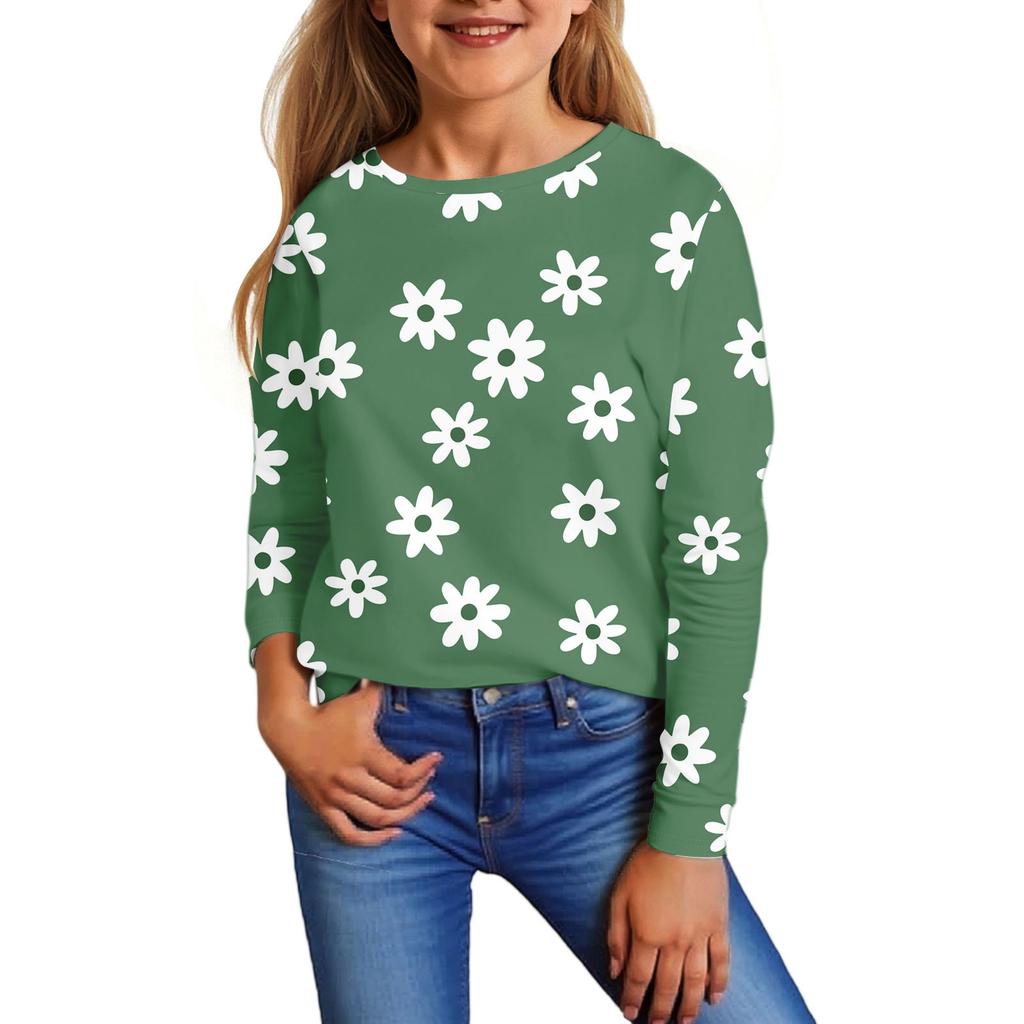 Kinder Langarmshirts Lässiges Print T-Shirt Rundhals Pullover Bluse