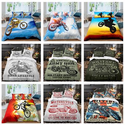 3D Racing Bedding Set Classic Motorcycle Duvet and Pillowcase 2/3 Pieces Home Decoration for Boys and Men's Rooms
