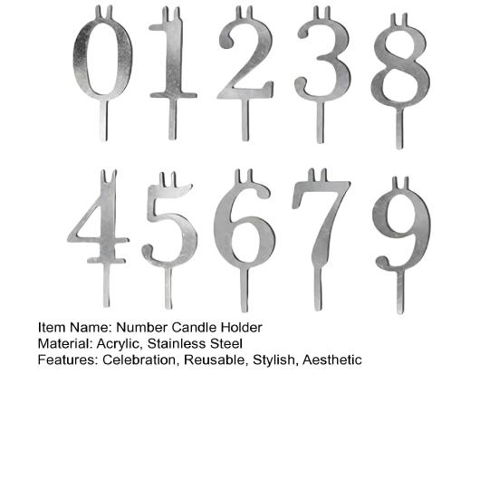 Number Candle Holder Set Reusable Silver Digital Birthday Cake Candle Holder 0-9 Numbered Cake Topper Decoration for Birthday Anniversaries