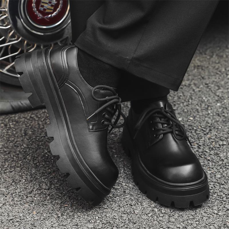 Casual leather shoes thick-soled low-top round head business style derby shoes autumn and winter new height-increasing low-top leather shoes 5051-J