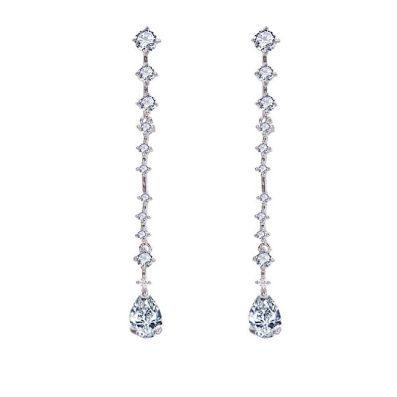 Elegant Long Teardrop Zircon Earrings for Weddings and Banquets