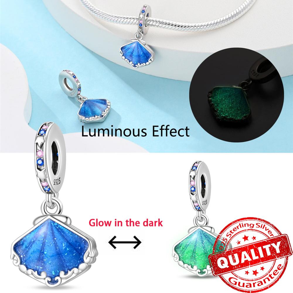 Original 925 Sterling Copper Glow-in-the-dark Green Zircon Heart Butterfly & Spinning Ball Dangle Charm Fits Original Bracelet