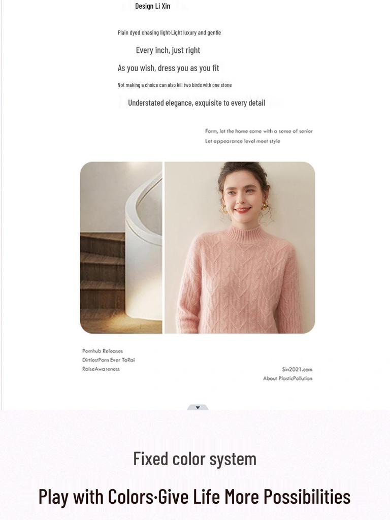 Women's Thickened Half-High Neck Cable Knit Cashmere Sweater - Soft, Versatile Autumn/Winter Pullover