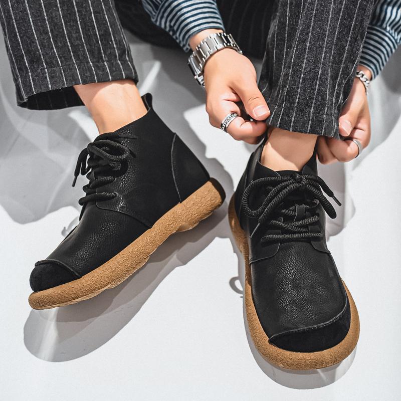 Ghete Retro Scurte pentru Bărbați Pantofi Modă Casual Pantofi de Condus Negru Maro Cap Lat Pantofi cu Top Înalt Mărimi Mari