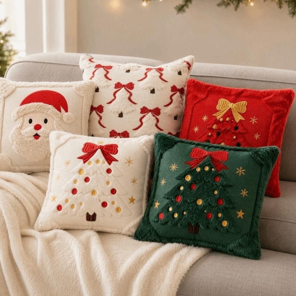 Soft Christmas Pillow Cover Santa Claus Christmas Tree Xmas Tree Pillowslip Square 11cm 17.71in Santa Pillow Cover