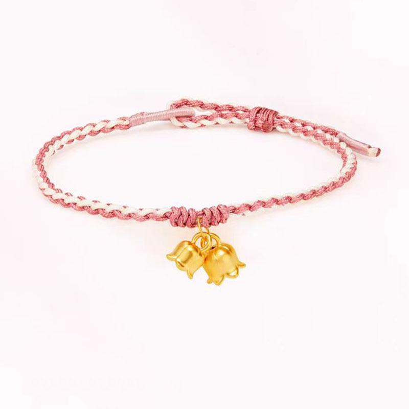 Shuibei 999 Reingold Ping'an Schnalle Armband mit goldenen Glücksperlen - Geflochtenes Handseil Valentinstag Qixi Geschenk