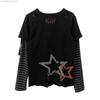 Autumn Aesthetic Punk Printed Long Sleeved Tops Women Harajuku Rock Y2k Fake Two Piece T-shirt Japanese Fashion Loose Casual Clothes