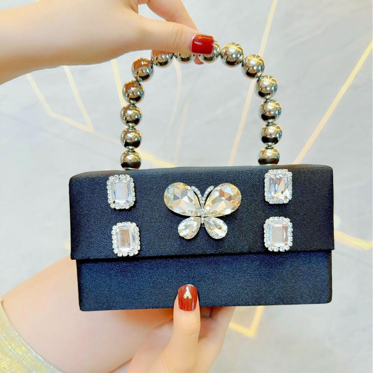 

Luxury Satin Square Box Women Handbag Crystal Shiny Rhinestones Diamond Evening Bag Wedding Party Clutch Purse Crossbody Bag чёрный