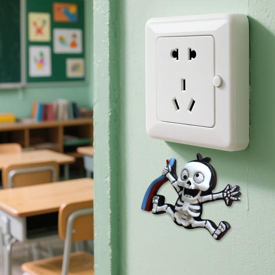 3D Skeleton Wall Decoration Electric Shock Skeleton Wall Decal Stick-On Halloween Gothic Wall Art Decor for Electric Boxes Wall Socket