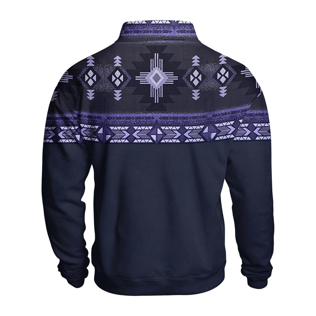 Men's Print Western Button Front Pullover Hoodie, Long Sleeve Sweatshirt